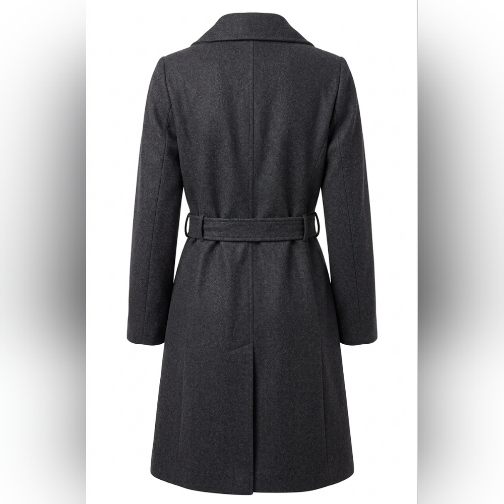 New Tahari Dark Charcoal Wrap Front Belted Trench Coat For Women Size XS - Picture 2 of 4